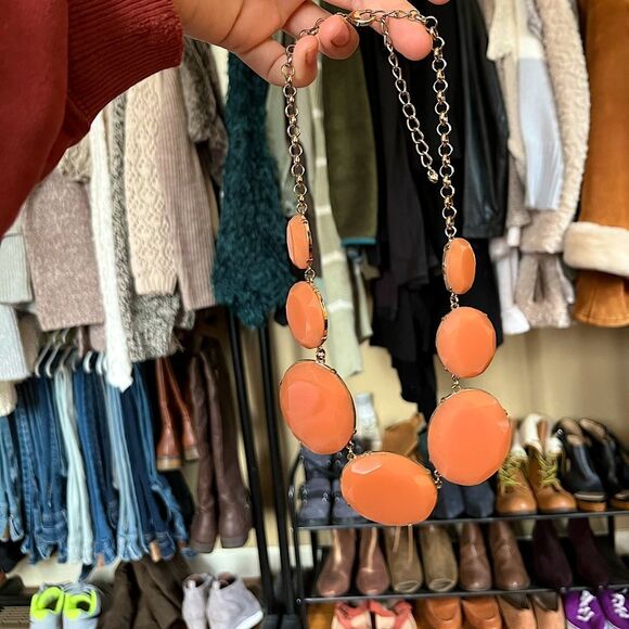 Orange Stone Gold Accent Statement Necklace - Picture 1 of 3
